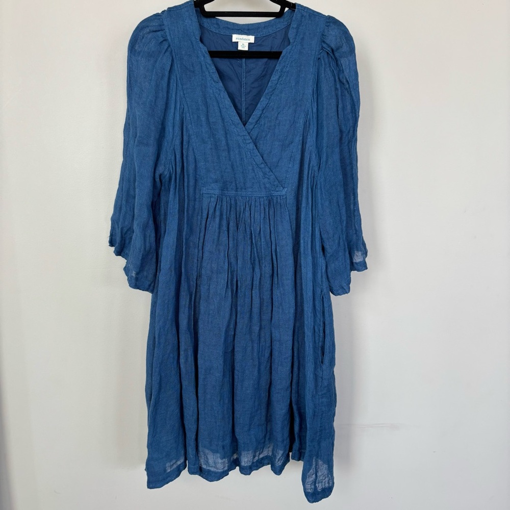 Sundance Indigo Blue Midi Gauze Wrap Dress